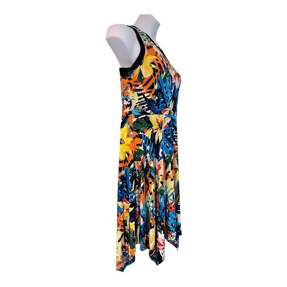 Midnight Velvet T-Shirt Knit Colorful Tropical Floral Lettuce Hem Tank Dress - Picture 4 of 12